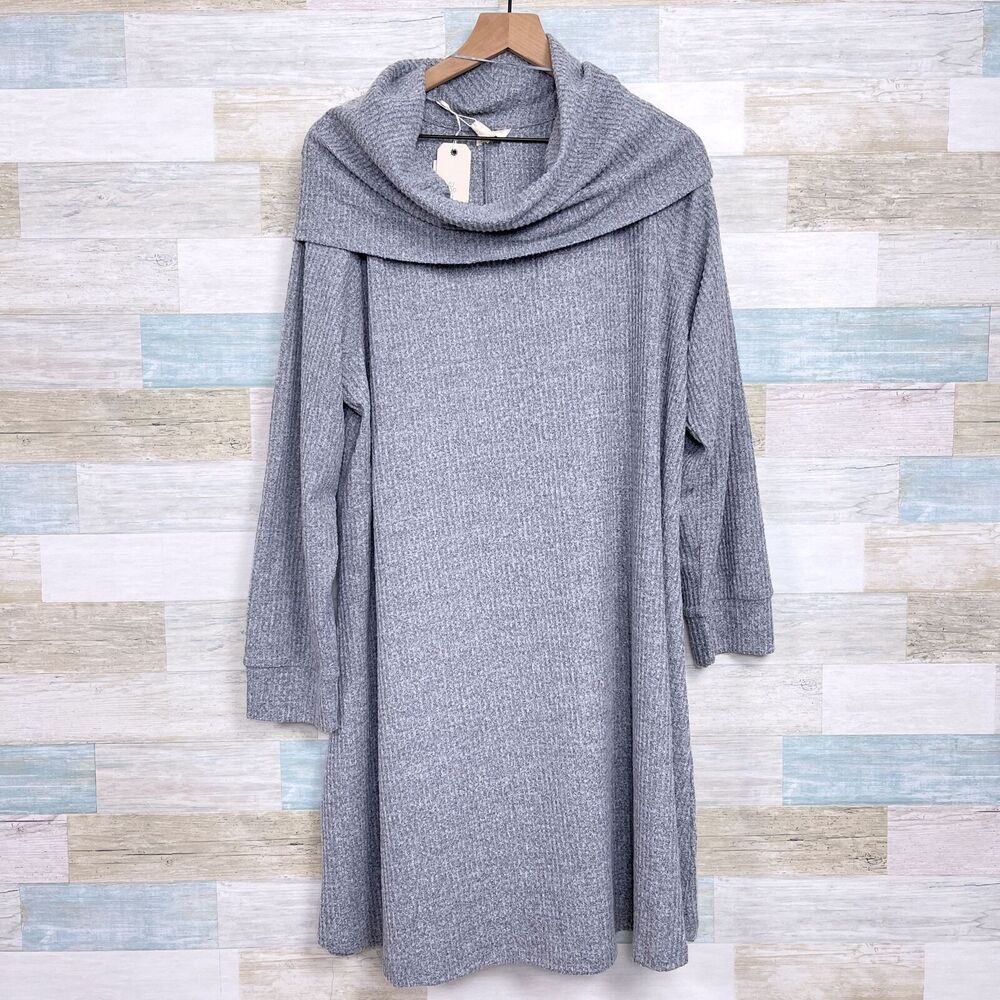 GREIGE Soft Ribbed Cowl Neck Dress Gray Lounge Comfort Womens Plus Size 2X